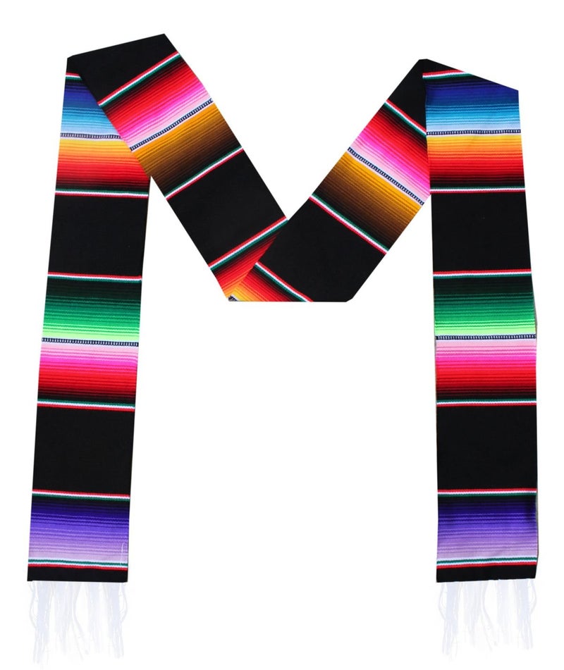 Del Mex Mexican Serape blanket Graduation Stole Sash Latino Hispanic (Black) - Image 3